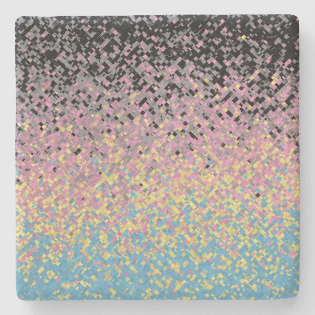 Trippy Funky Pixelated Polygender Pride Flag Stone Coaster (Front)