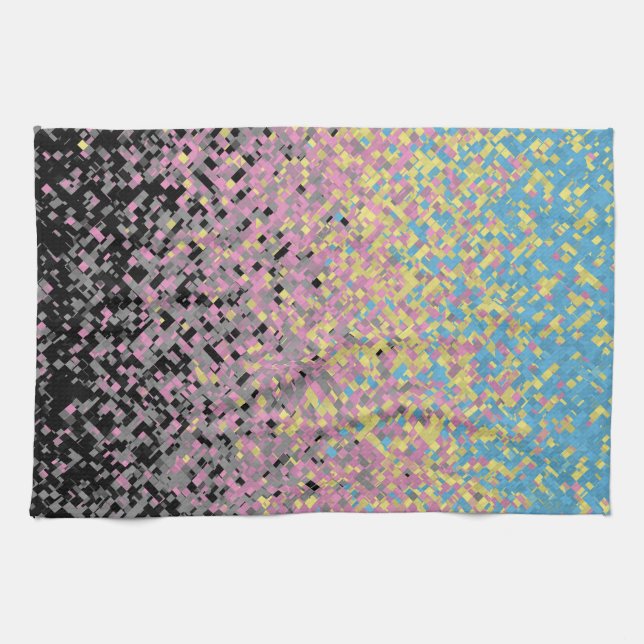 Trippy Funky Pixelated Polygender Pride Flag Tea Towel (Horizontal)