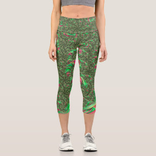 Trippy Funky Psychedelic Groovy Spiral Fractal Art Capri Leggings