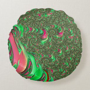 Trippy Funky Psychedelic Groovy Spiral Fractal Art Round Cushion