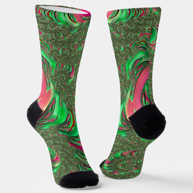 Trippy Funky Psychedelic Groovy Spiral Fractal Art Socks (Angled)