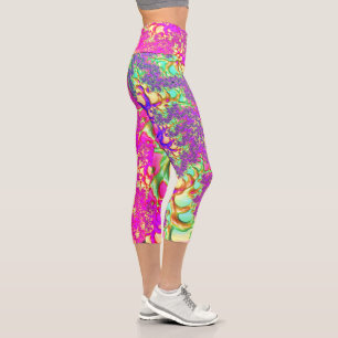 Trippy Funky Vibrant Neon Groovy Acid Trip Fractal Capri Leggings