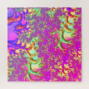 Trippy Funky Vibrant Neon Groovy Acid Trip Fractal Jigsaw Puzzle