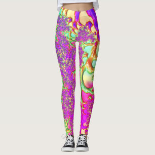 Trippy Funky Vibrant Neon Groovy Acid Trip Fractal Leggings