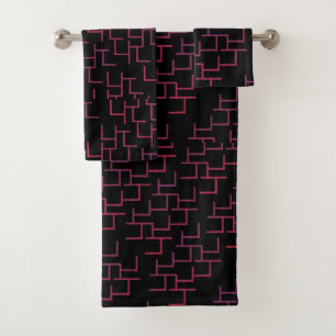Trippy Gradient Maze Black Red Bath Towel Set