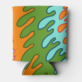 Trippy Green Orange Liquid Drip Stripe Y2K Pattern Can Cooler
