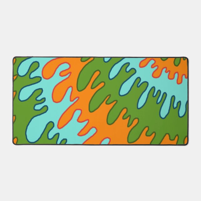 Trippy Green Orange Liquid Drip Stripe Y2K Pattern Desk Mat (Front)