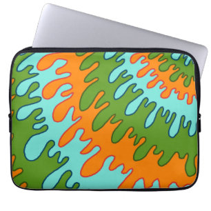 Trippy Green Orange Liquid Drip Stripe Y2K Pattern Laptop Sleeve