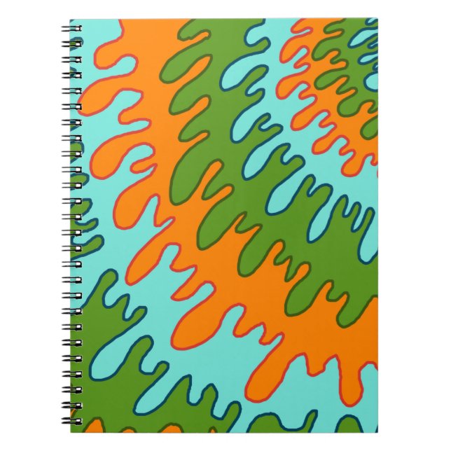 Trippy Green Orange Liquid Drip Stripe Y2K Pattern Notebook (Front)