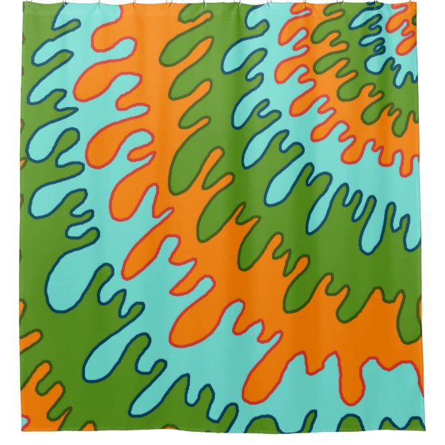 Trippy Green Orange Liquid Drip Stripe Y2K Pattern Shower Curtain (Front)
