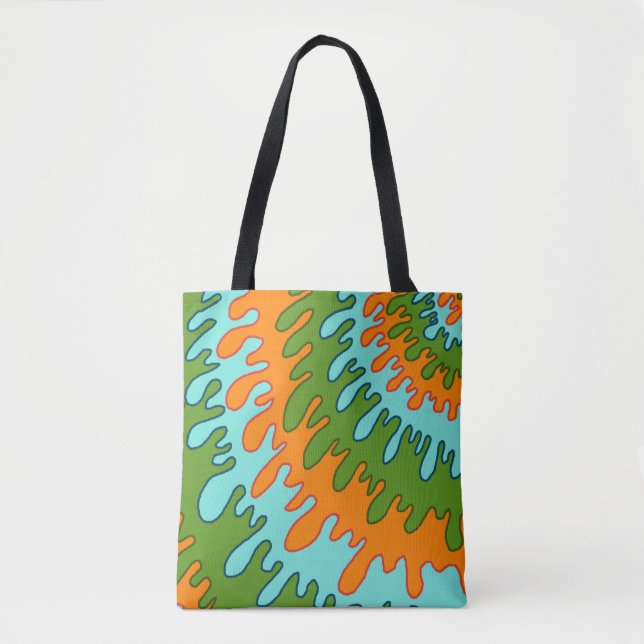 Trippy Green Orange Liquid Drip Stripe Y2K Pattern Tote Bag (Front)