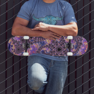 Trippy Groovy Boho Colourful Jewel Tone Fractal Ar Skateboard