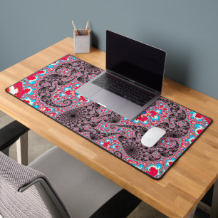 Trippy Groovy Boho Hippie Spiralling Fractal Art Desk Mat