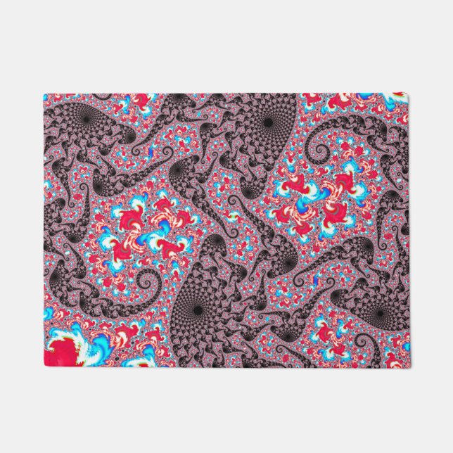 Trippy Groovy Boho Hippie Spiralling Fractal Art Doormat (Front)