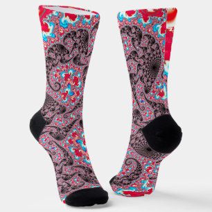Trippy Groovy Boho Hippie Spiralling Fractal Art Socks