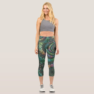 Trippy Groovy Colourful Jewel Tone Fractal Art Capri Leggings