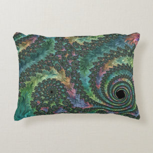 Trippy Groovy Colourful Jewel Tone Fractal Art Decorative Cushion