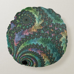 Trippy Groovy Colourful Jewel Tone Fractal Art Round Cushion