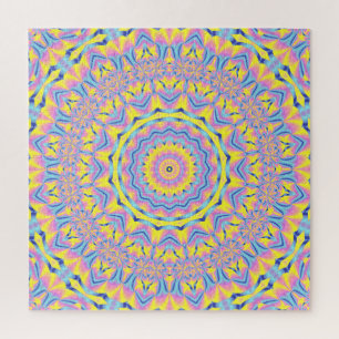 Trippy Groovy Funky Hippie Colourful Neon Mandala Jigsaw Puzzle
