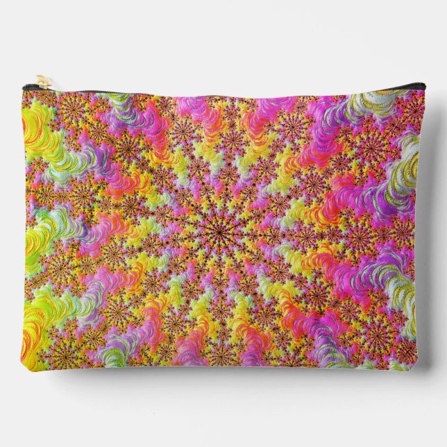 Trippy Groovy Funky Psychedelic Fractal Burst Accessory Pouch (Front)
