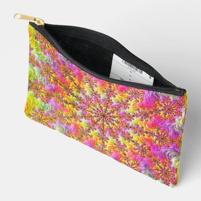Trippy Groovy Funky Psychedelic Fractal Burst Accessory Pouch (Open)