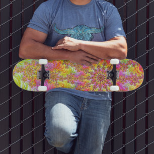 Trippy Groovy Funky Psychedelic Fractal Burst Skateboard
