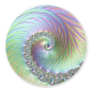Trippy Groovy Pastel Rainbow Spiral Fractal Art Ceramic Knob