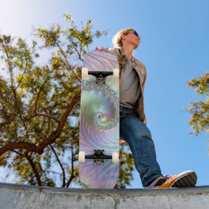 Trippy Groovy Pastel Rainbow Spiral Fractal Art Skateboard