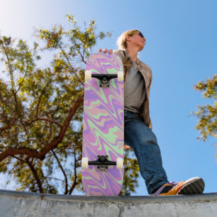 Trippy Groovy Retro Bold Colourful Wavy Stripes Skateboard