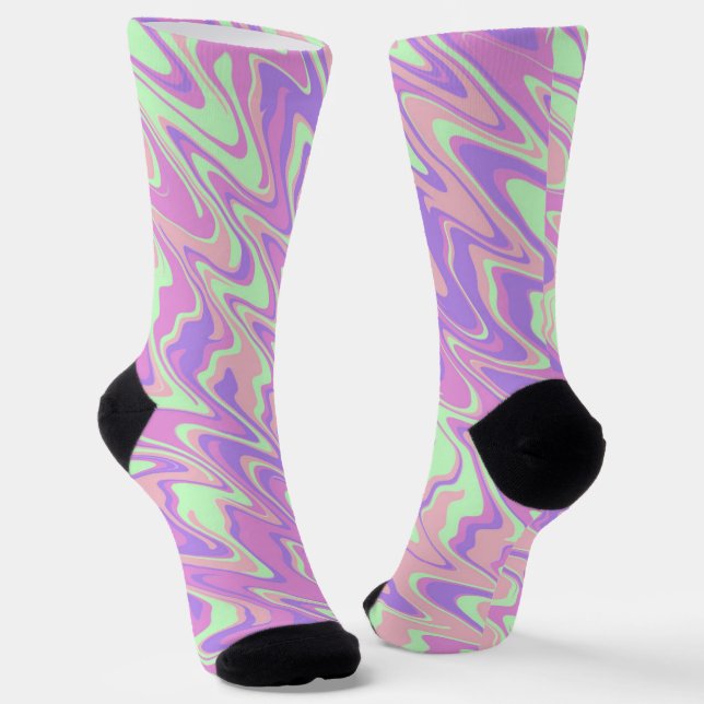 Trippy Groovy Retro Bold Colourful Wavy Stripes Socks (Angled)