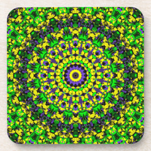 Trippy Groovy Retro Hippie Colourful Mandala Art Coaster