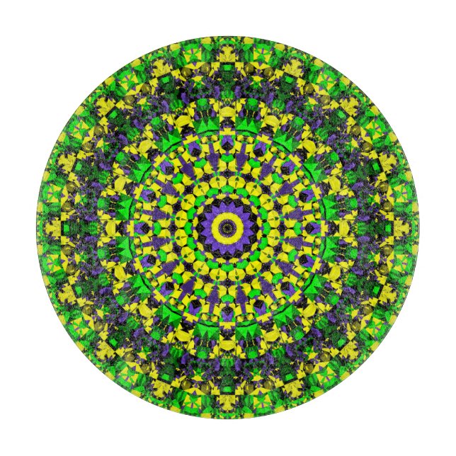 Trippy Groovy Retro Hippie Colourful Mandala Art Cutting Board (Front)