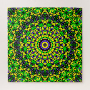 Trippy Groovy Retro Hippie Colourful Mandala Art Jigsaw Puzzle