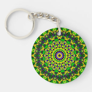 Trippy Groovy Retro Hippie Colourful Mandala Art Key Ring