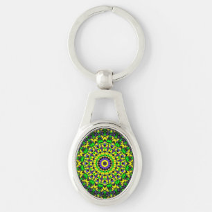 Trippy Groovy Retro Hippie Colourful Mandala Art Key Ring