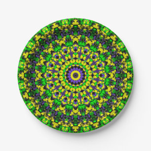 Trippy Groovy Retro Hippie Colourful Mandala Art Paper Plate
