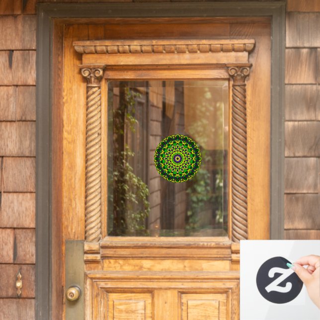 Trippy Groovy Retro Hippie Colourful Mandala Art Window Cling (Home Door)