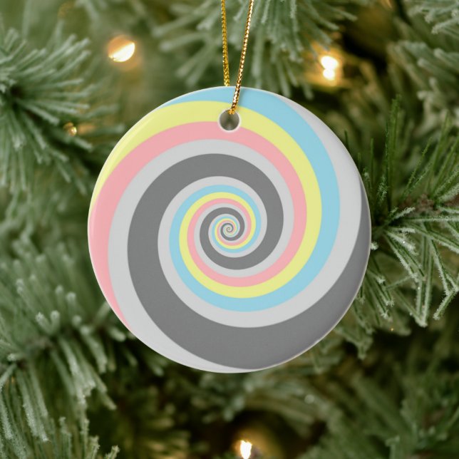 Trippy Groovy Spiral Abstract Demiflux Pride Flag Ceramic Tree Decoration (Tree)