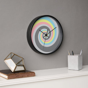 Trippy Groovy Spiral Abstract Demiflux Pride Flag Clock