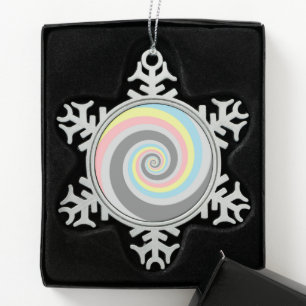 Trippy Groovy Spiral Abstract Demiflux Pride Flag Snowflake Pewter Christmas Ornament