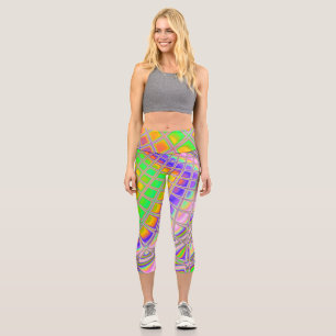Trippy Groovy Vibrant Abstract Digital Fractal Art Capri Leggings
