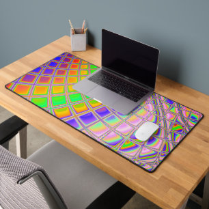 Trippy Groovy Vibrant Abstract Digital Fractal Art Desk Mat
