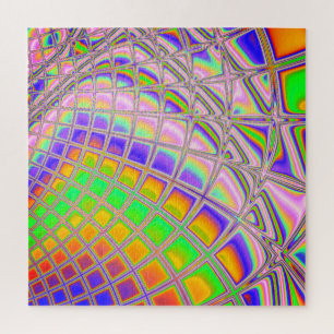 Trippy Groovy Vibrant Abstract Digital Fractal Art Jigsaw Puzzle