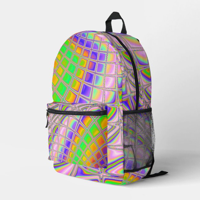 Trippy Groovy Vibrant Abstract Digital Fractal Art Printed Backpack (Back Corner Right)