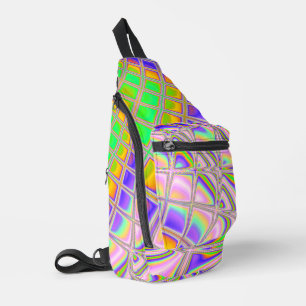 Trippy Groovy Vibrant Abstract Digital Fractal Art Sling Bag