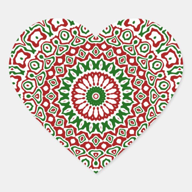 Trippy Hippie Groovy Boho Funky Christmas Mandala Heart Sticker (Front)