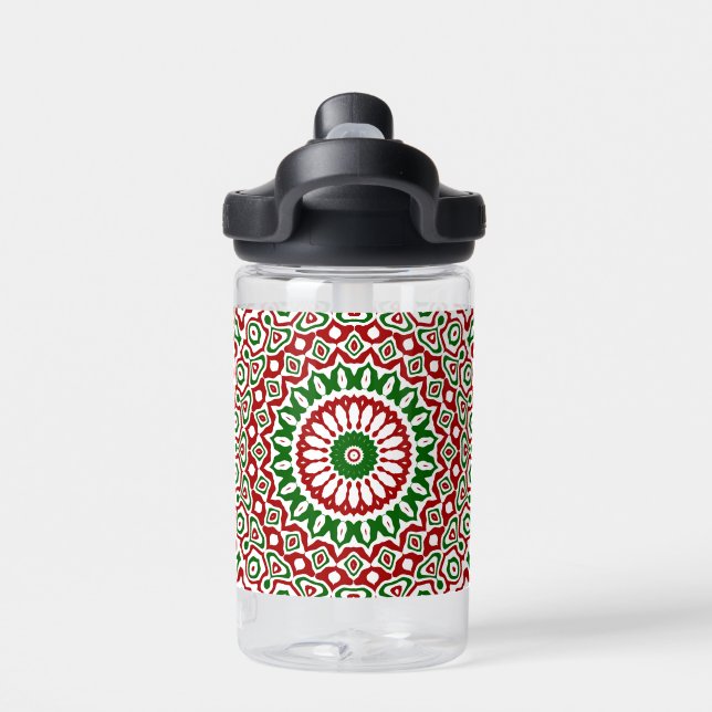 Trippy Hippie Groovy Boho Funky Christmas Mandala Water Bottle (Back)