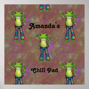 Trippy Hippie Psychedelic Frog Peace Retro Custom Poster