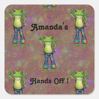 Trippy Hippie Psychedelic Frog Peace Retro Custom Square Sticker