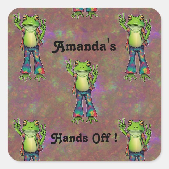 Trippy Hippie Psychedelic Frog Peace Retro Custom Square Sticker (Front)